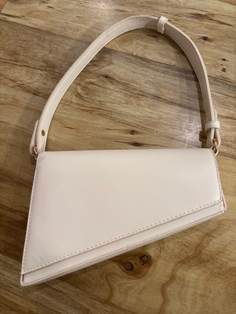 Madison West Mini Asymmetric Shoulder Bag Cream Faux Leather Gold Hardware